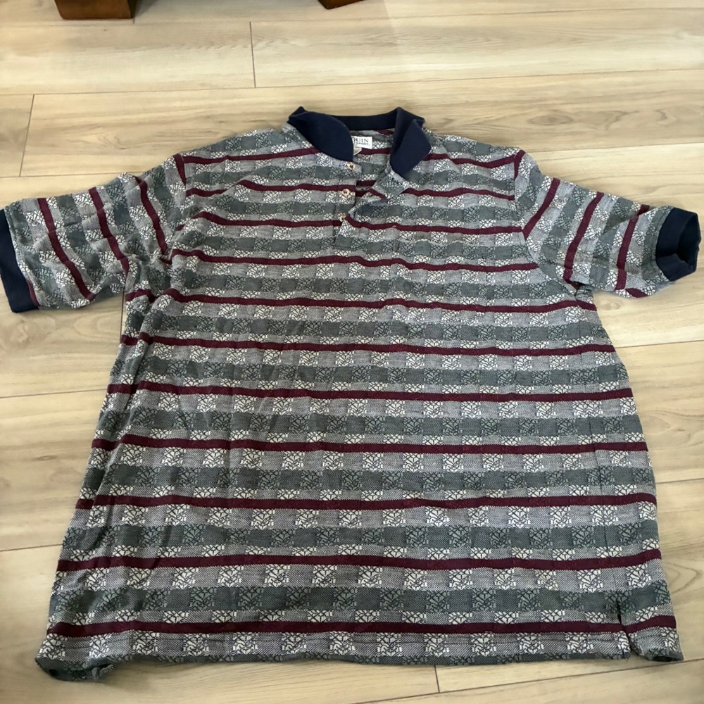 Penguin Sport‎ Vintage Mens XXL Golf Polo Shirt Short Sleeve Burgundy Gray Plaid